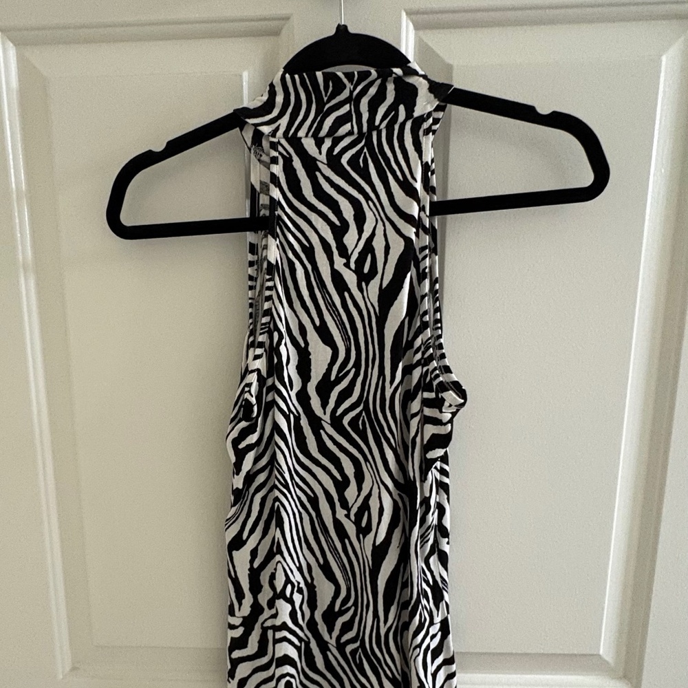 Zebra Print Mock Neck Sleeveless Top | Bold Animal Print –Size XS